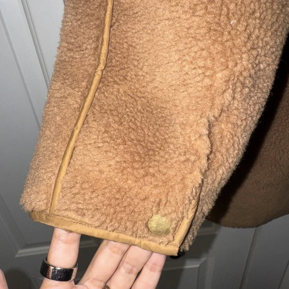 VERONICA BEARD Jeans Mid Thigh Tan Sullie Sherpa Teddy Coat Jacket Sz Medium - Picture 4 of 9
